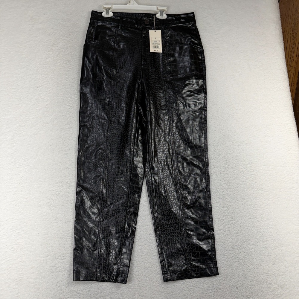 A NEW DAY Reptile Print Tapered Leg Faux Leather Pants Black 8 (31x26) NWT